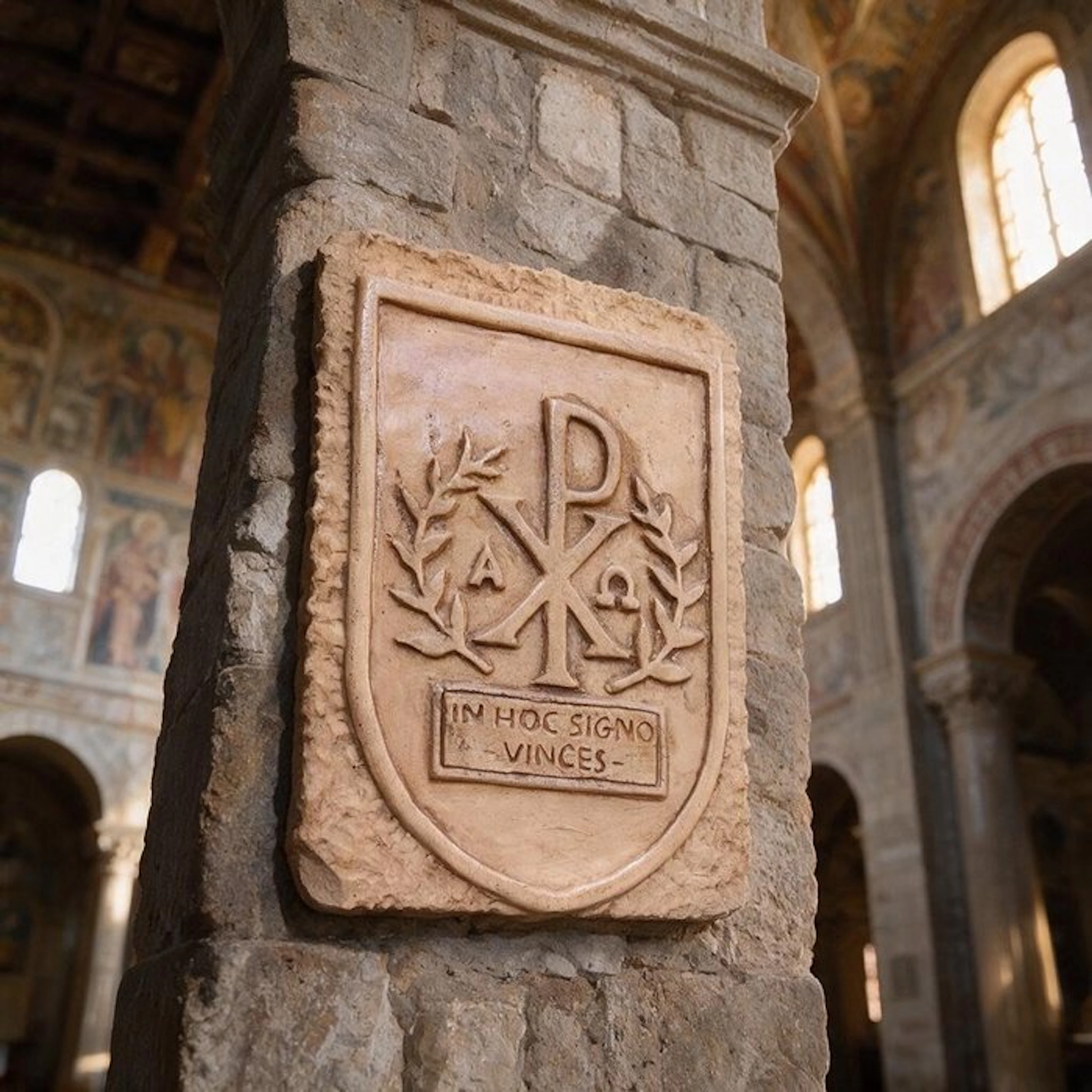 Sculpture, Stemma Alfa e Omega - In Hoc Signo Vinces - 25 cm - Cast Stone