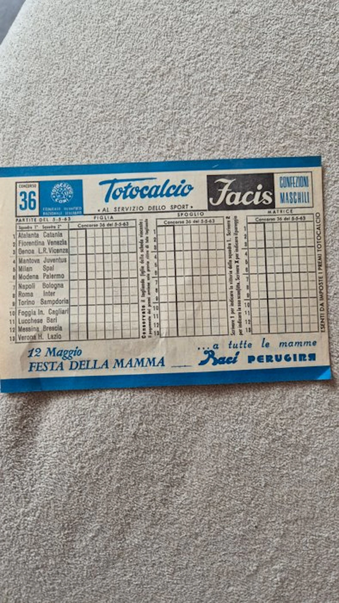 1960 - Totocalcio betting slips from the early 1960s
