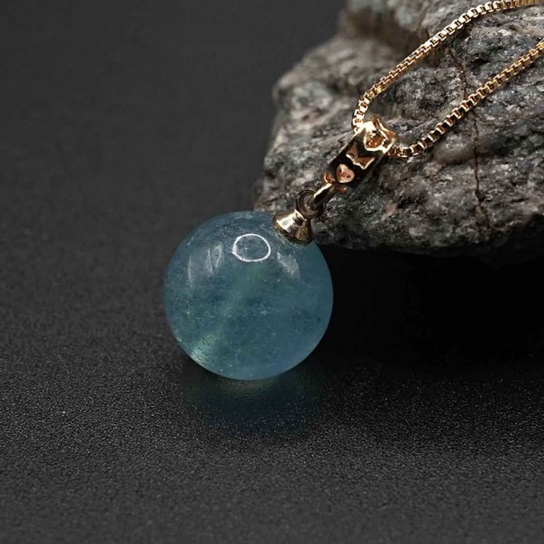 Natural Ocean Blue Aquamarine Pendant - Width: 15 mm- 17 g - (1)