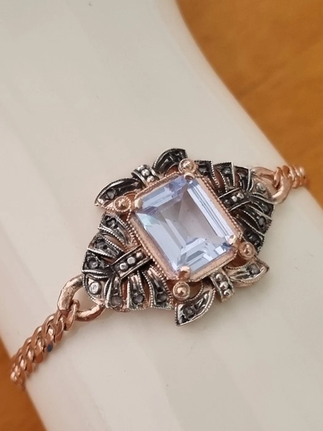 No reserve price - Bracelet - 9 kt. Silver, Rose gold Aquamarine - Diamond