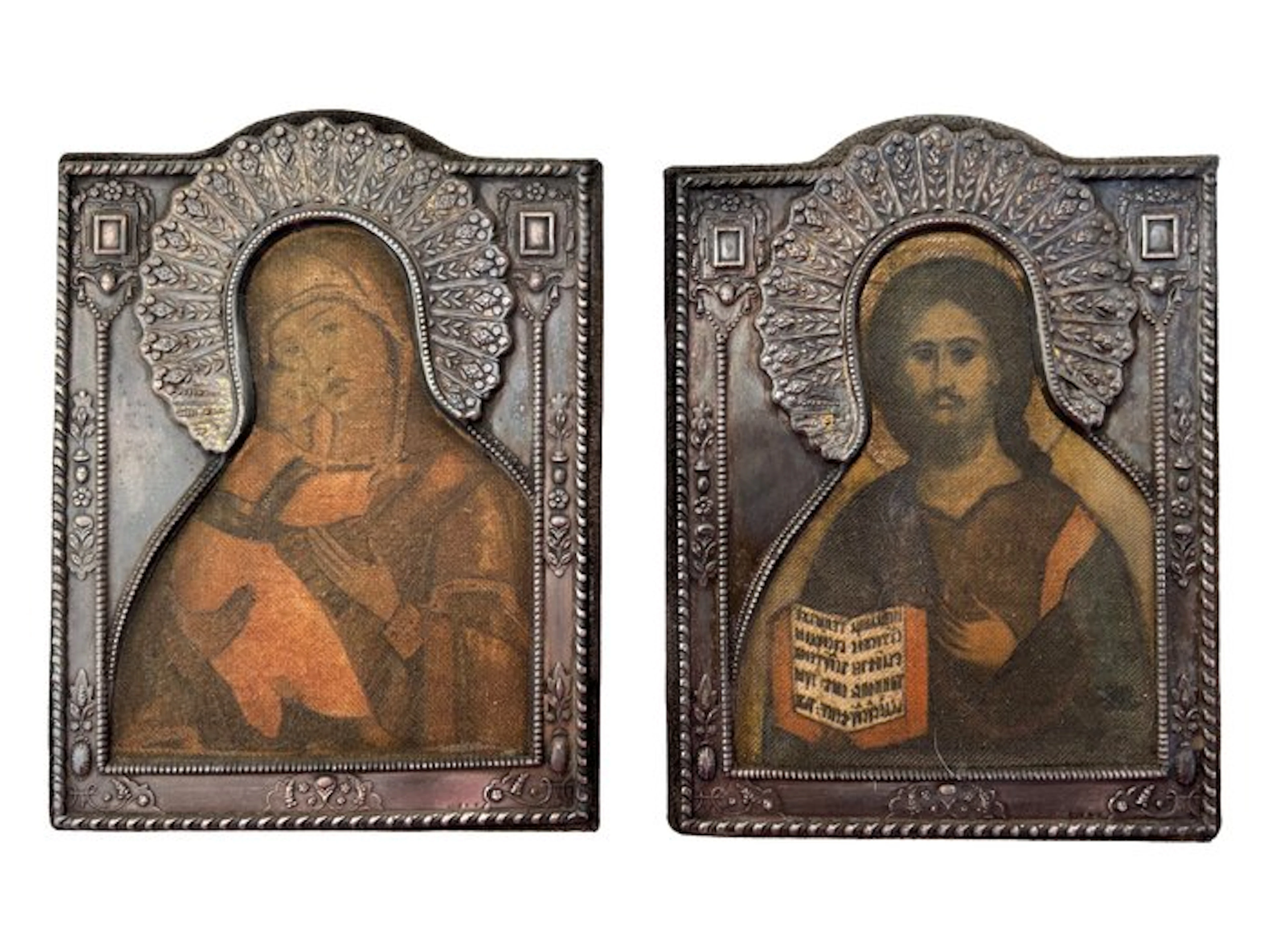 Icon - Mother of God, Christ Pantocrator - Silver, Textile