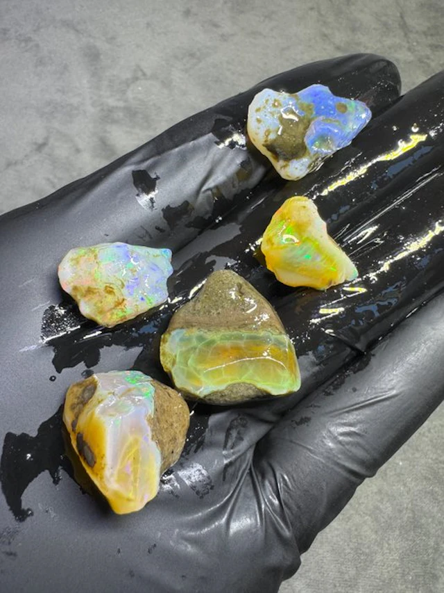 Lot of 5 Ethiopian Oil-Treated Rough Opals - 90.05 ct Greased Brutes- 18.01 g