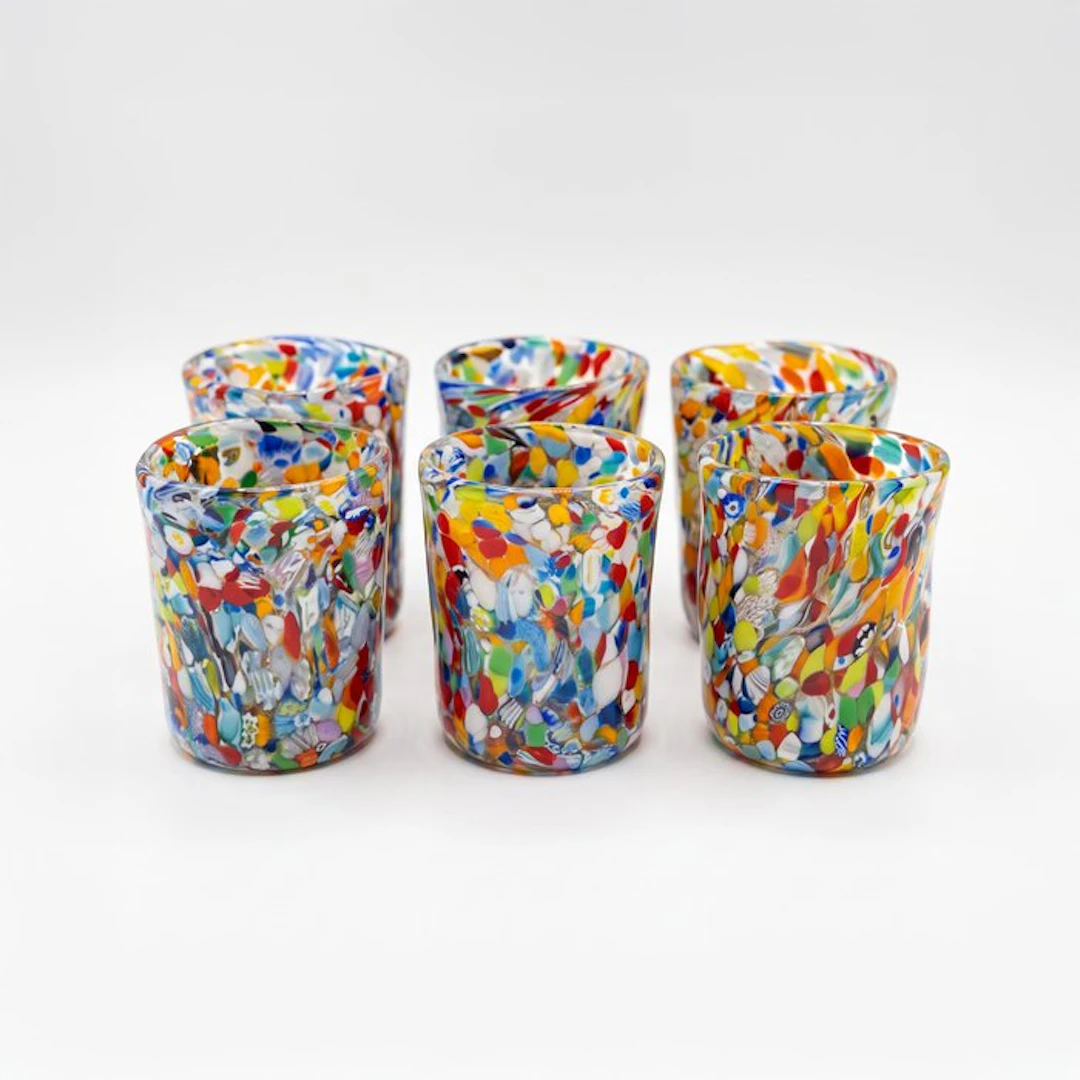 Drinking set (6) - Murano glass - Murrine and Harlequin