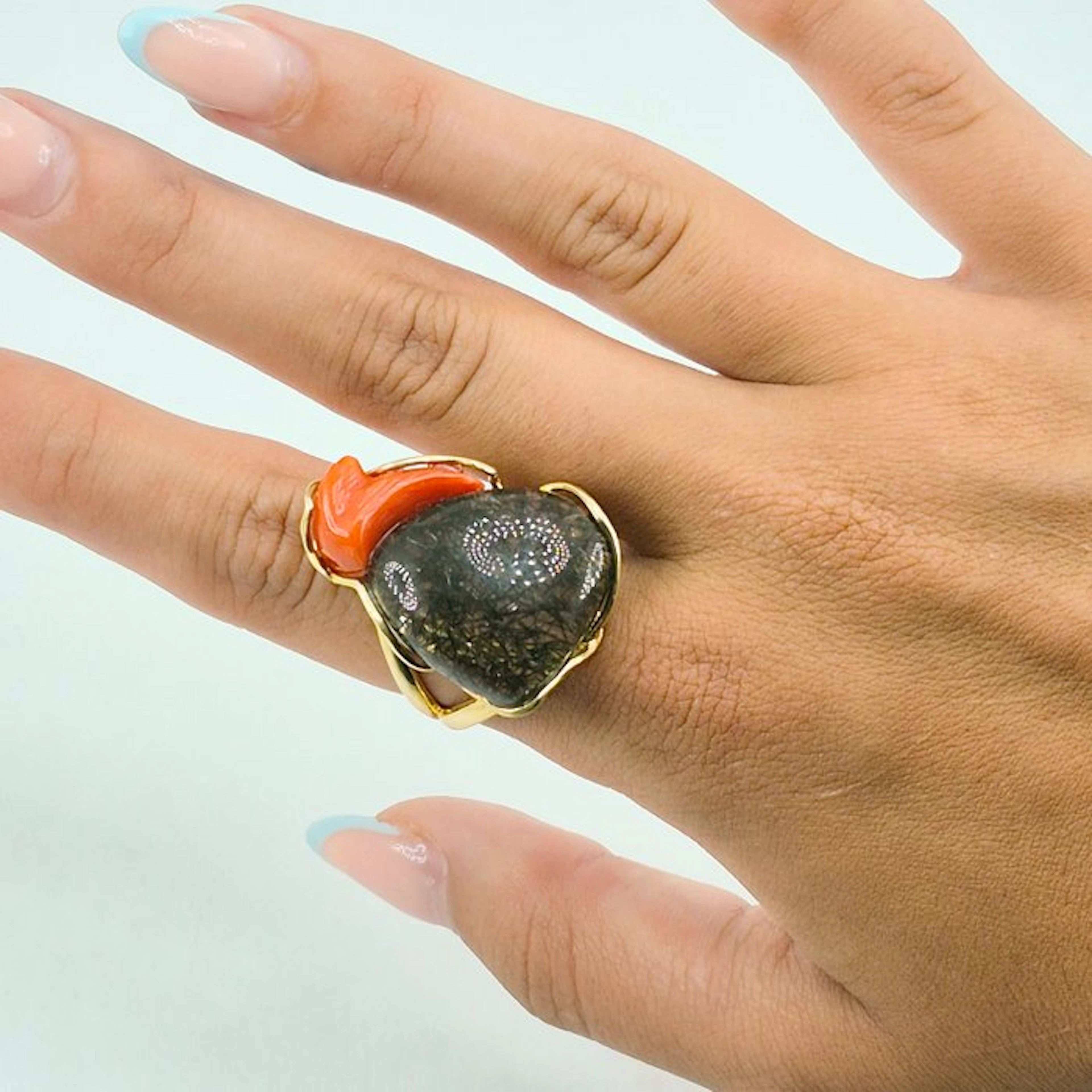 Coral - Silver, Gold-plated - Ring - CORALLO MEDITERRANEO