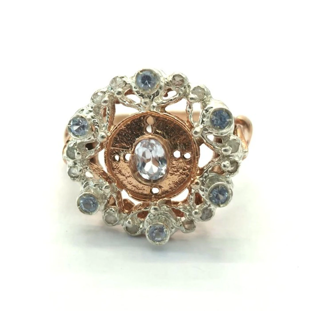 No reserve price - Ring - 9 kt. Rose gold, Silver Spinel - Diamond