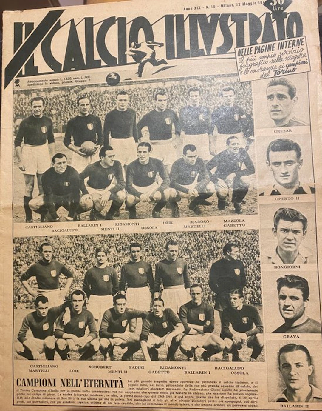 Torino - Sciagura di Superga - 1949 - Newspaper