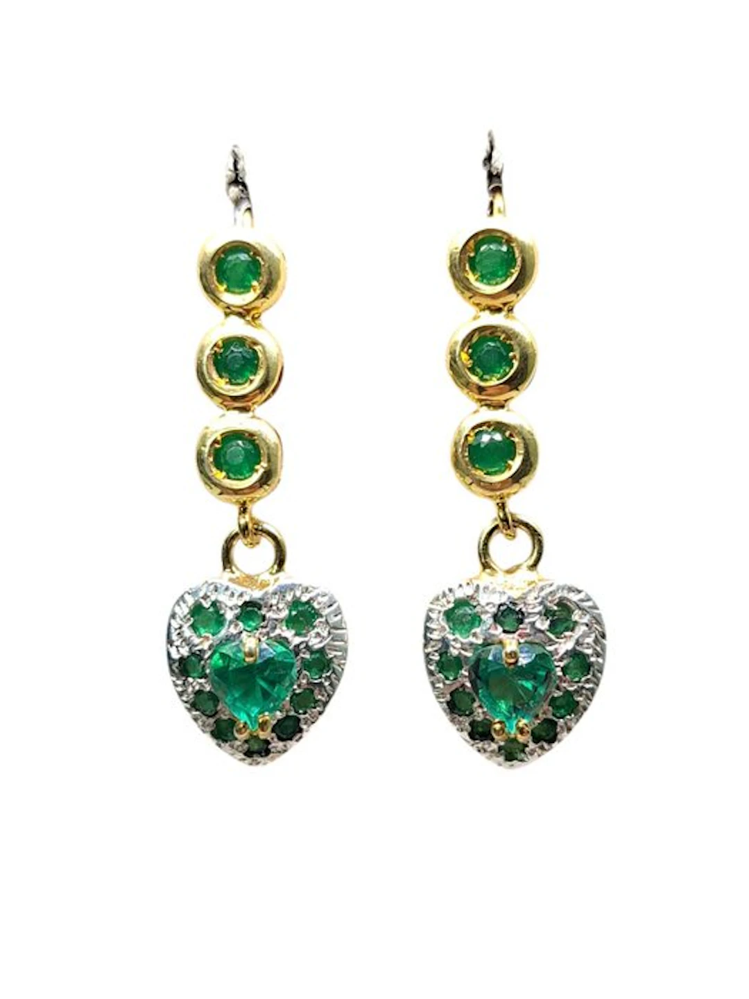 No reserve price - Earrings - 9 kt. Silver, Yellow gold Emerald - Emerald