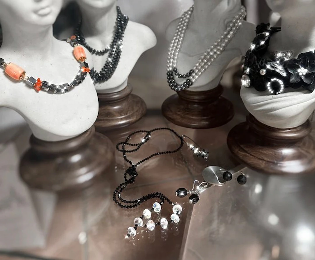 Silver, Metal, crystal, hard stone - Necklace - vintage costume jewelry lot
