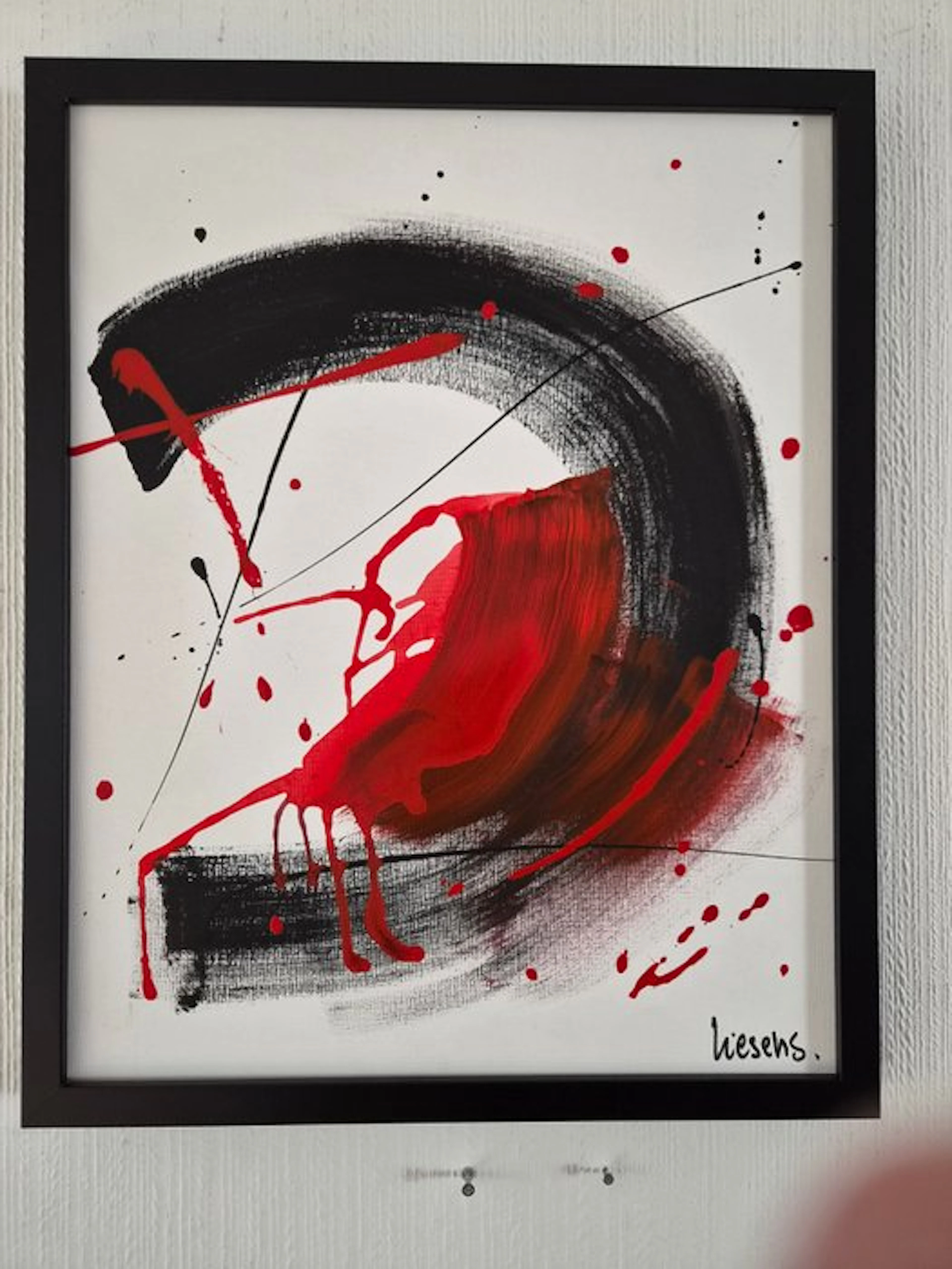 Liesens - Red Twist (Handpainted on white canvas met lijst)