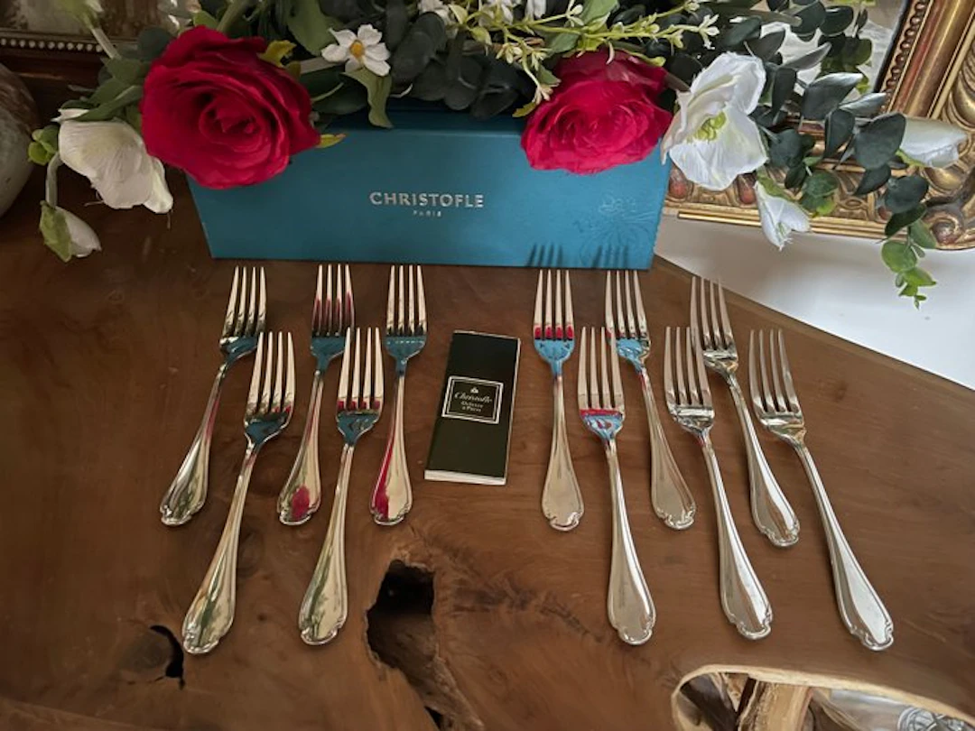 Christofle - Fork - Set of 11 fish forks, Pompadour model. - silvered metal