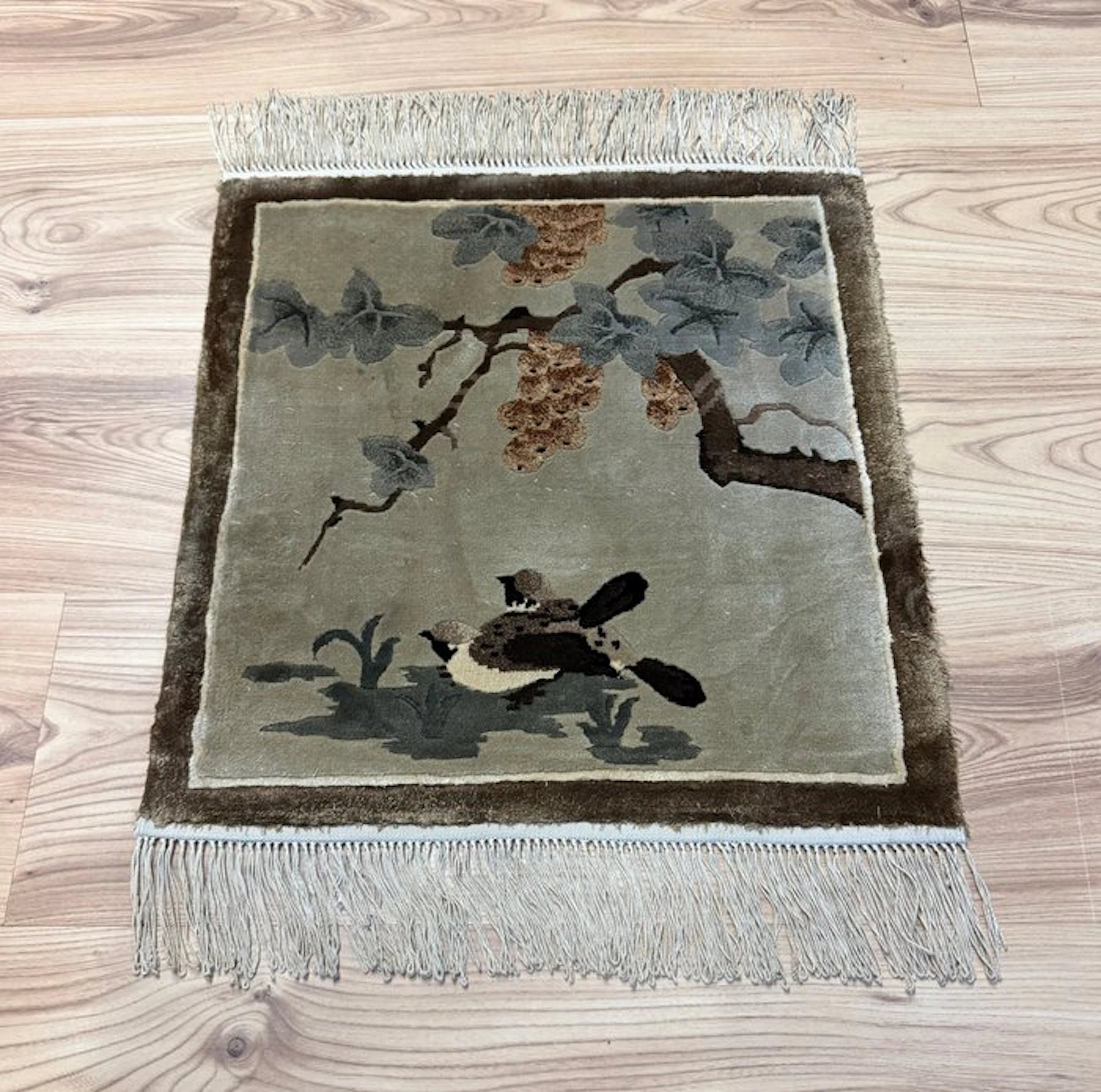 China - Rug - 0.62 m - 0.46 m - Asia garden bird Silk!