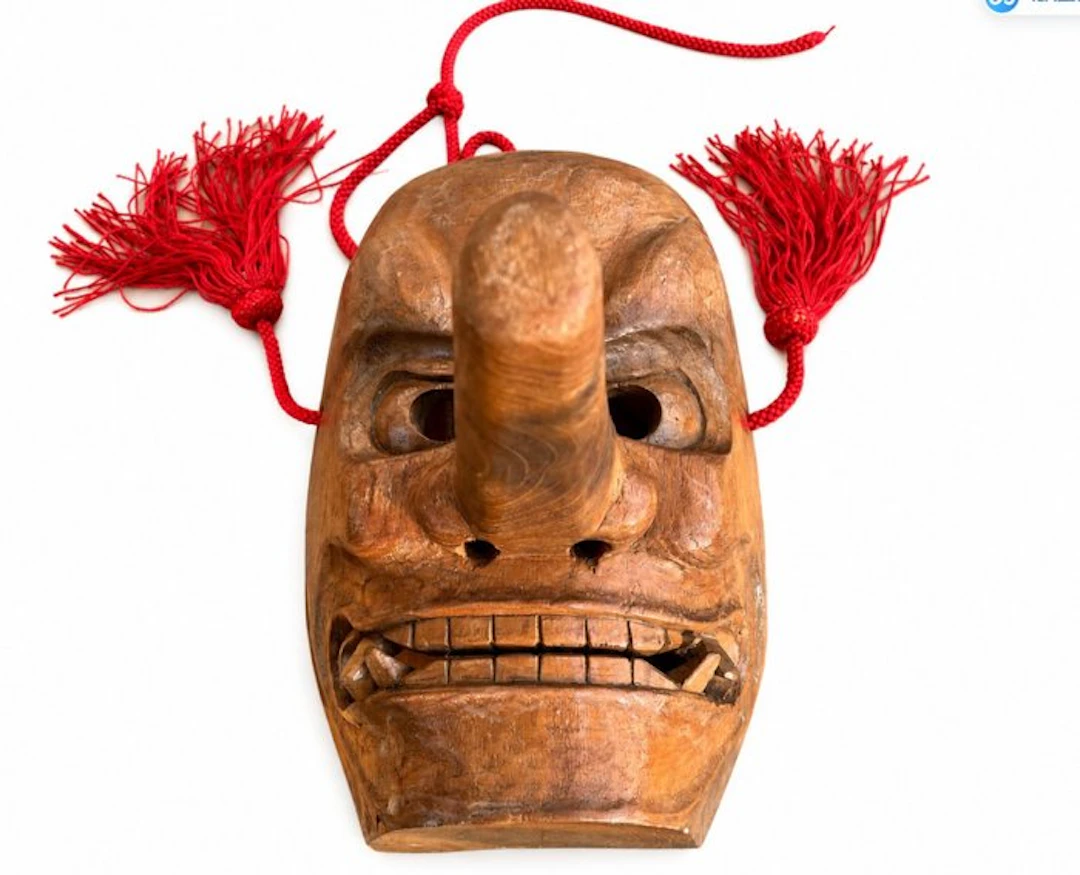 Mask - Wood - Hand-Carved Tengu Mask (No reserve price)