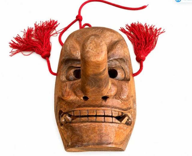 Mask - Wood - Hand-Carved Tengu Mask (No reserve price)