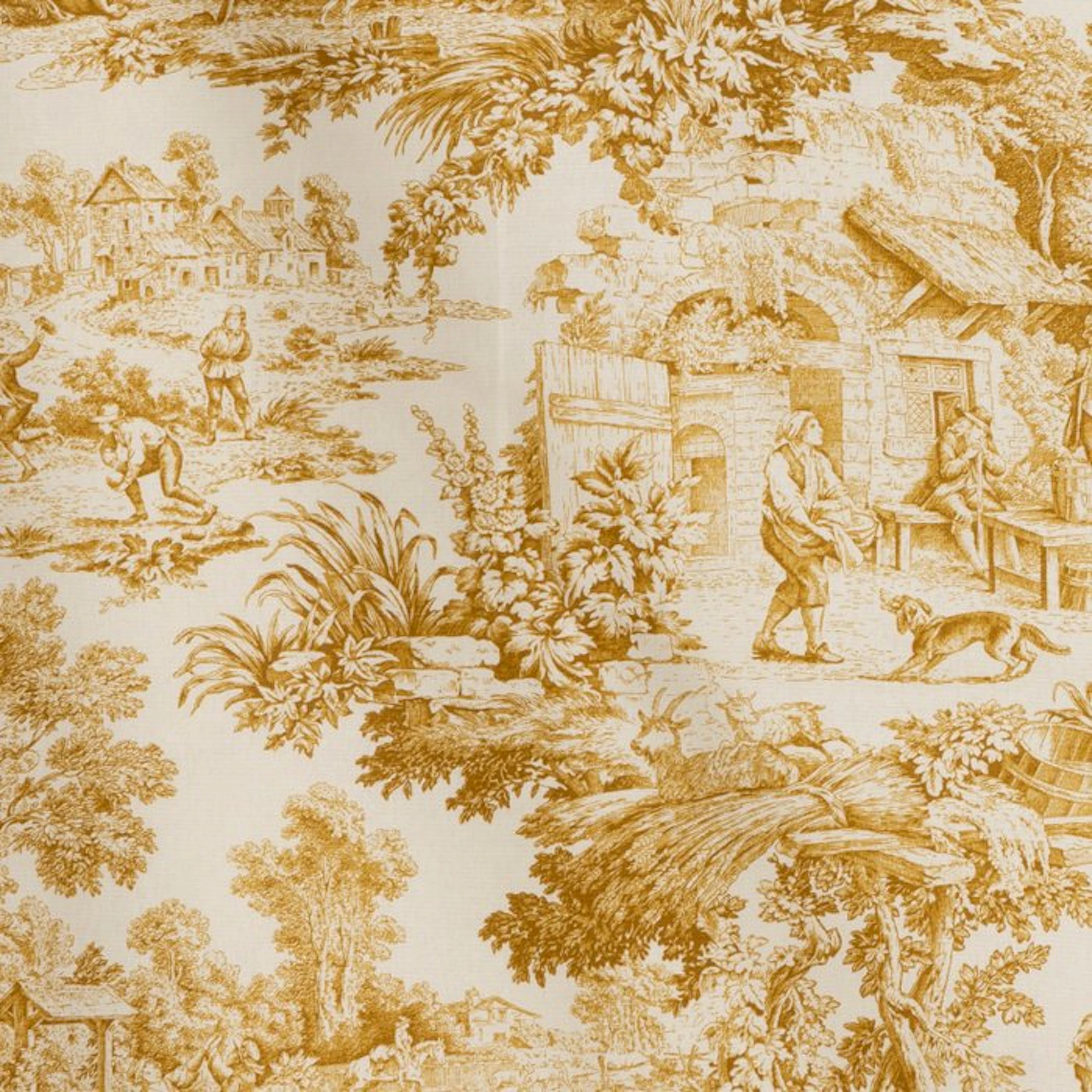 AA005 - Toile de Jouy fabric ochre gold - 100% cotton...