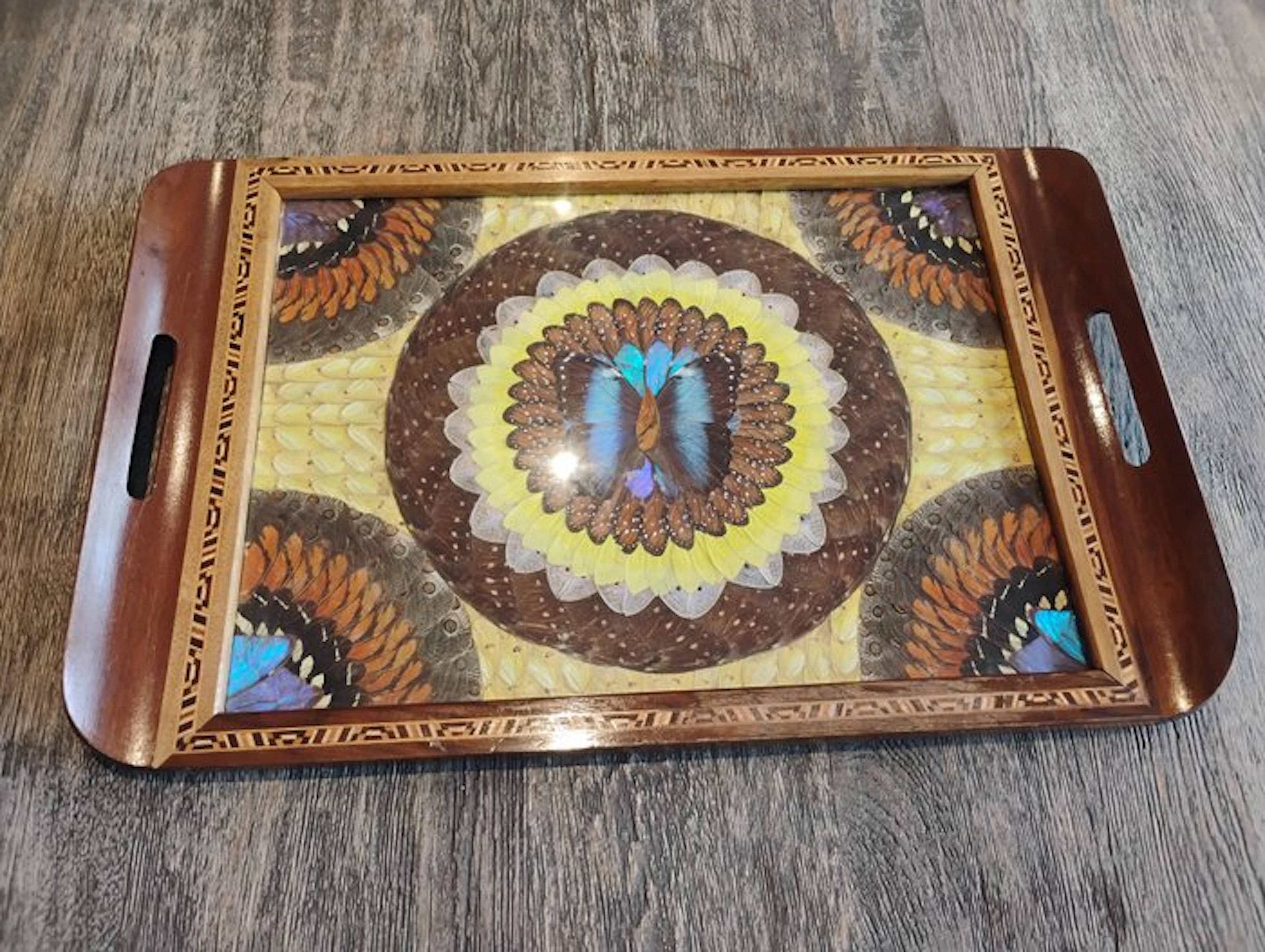Tray - butterfly mosaic - Wood, Glass, butterfly - Art Deco butterfly tray