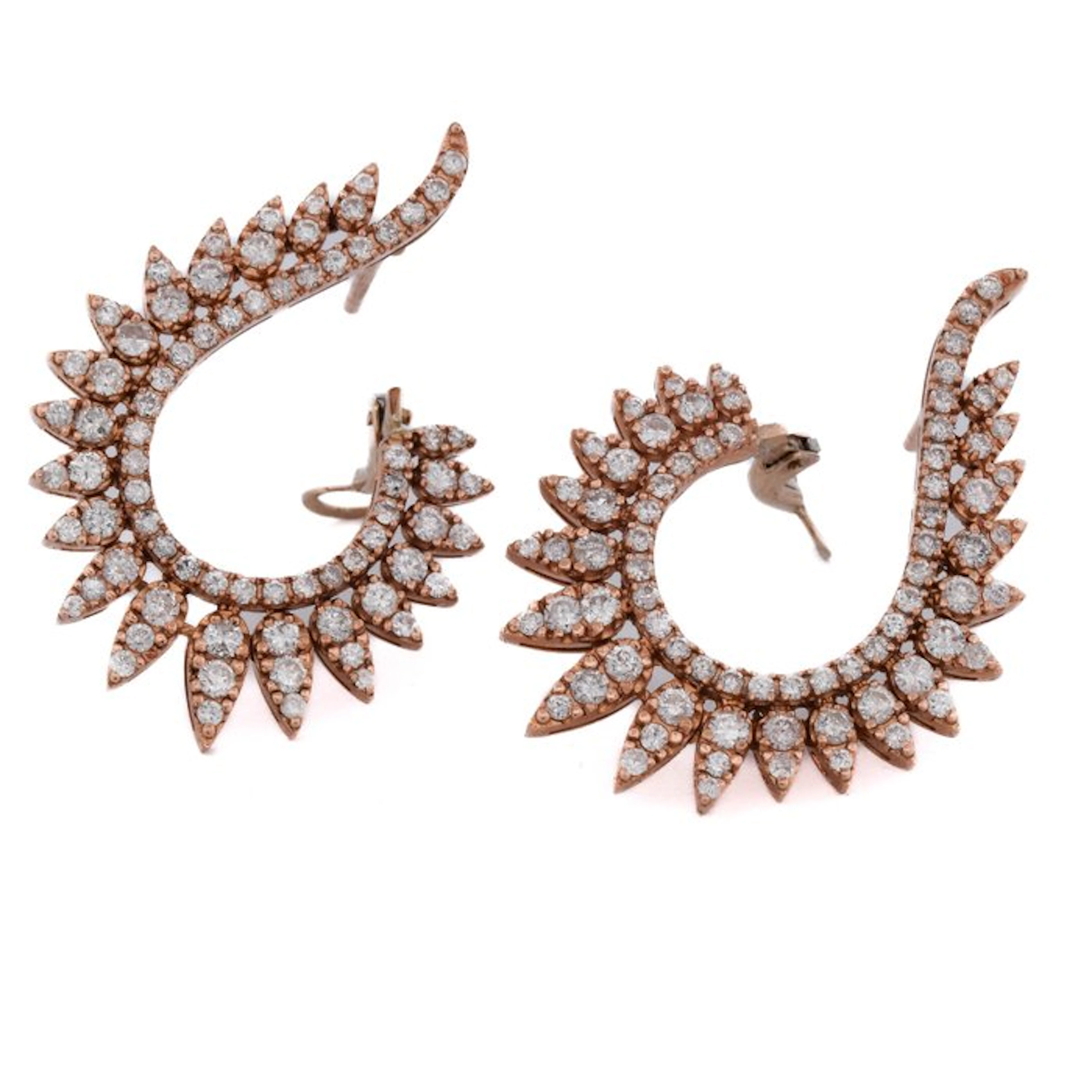 Earrings - 18 kt. Rose gold - 2.90ct. tw. - Diamond