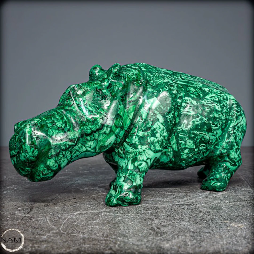 Very Decorative Natural Malachite Hippo- 982.76 g