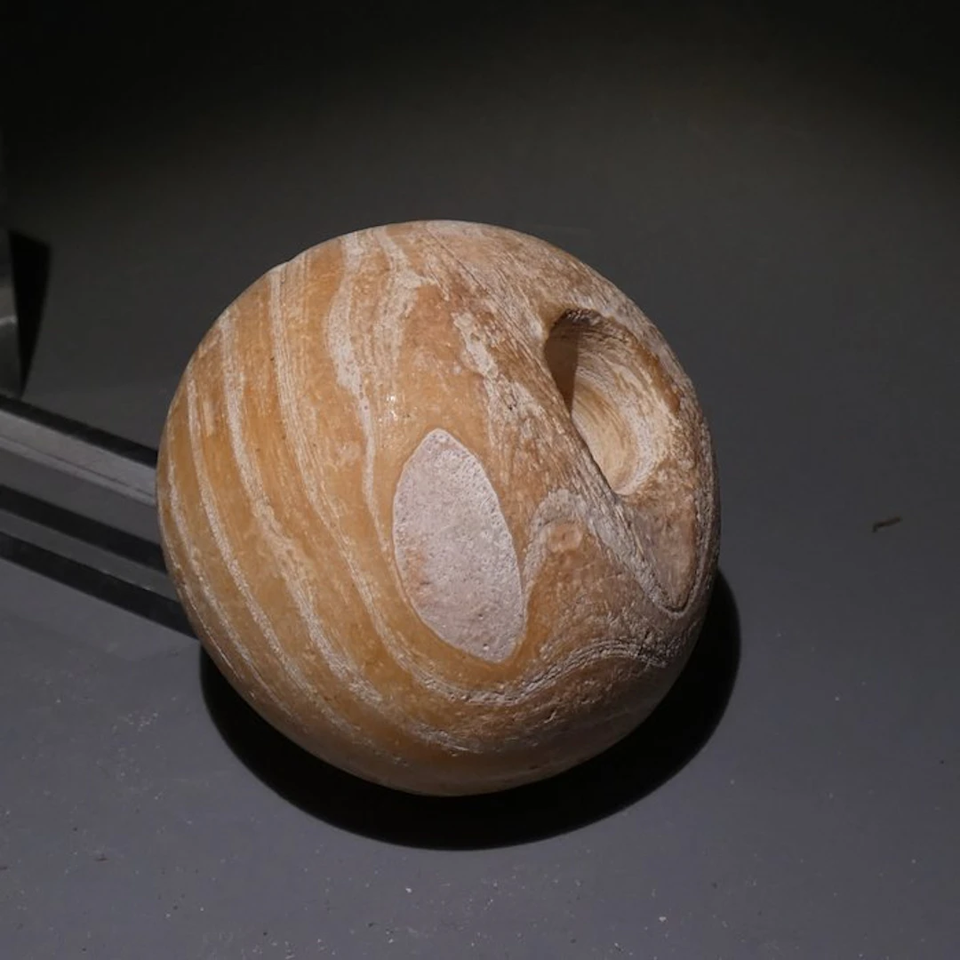 Ancient Egyptian Alabaster Mace Head. 6 cm D. Old Kingdom Period