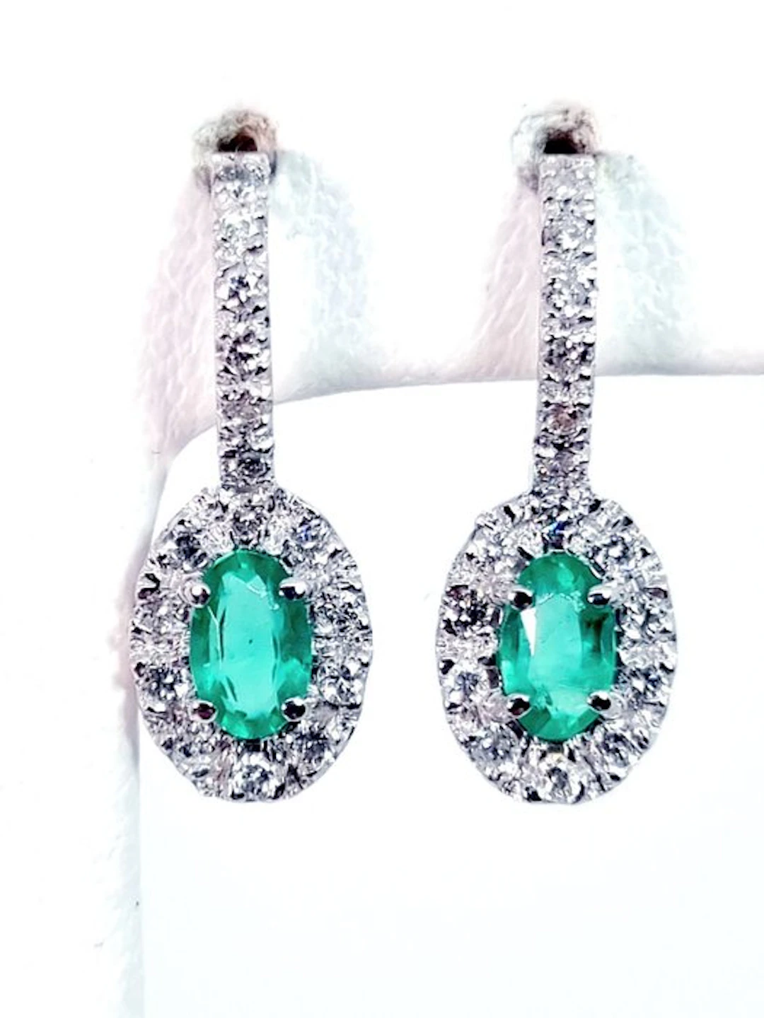 Earrings - 18 kt. White gold Emerald - Diamond