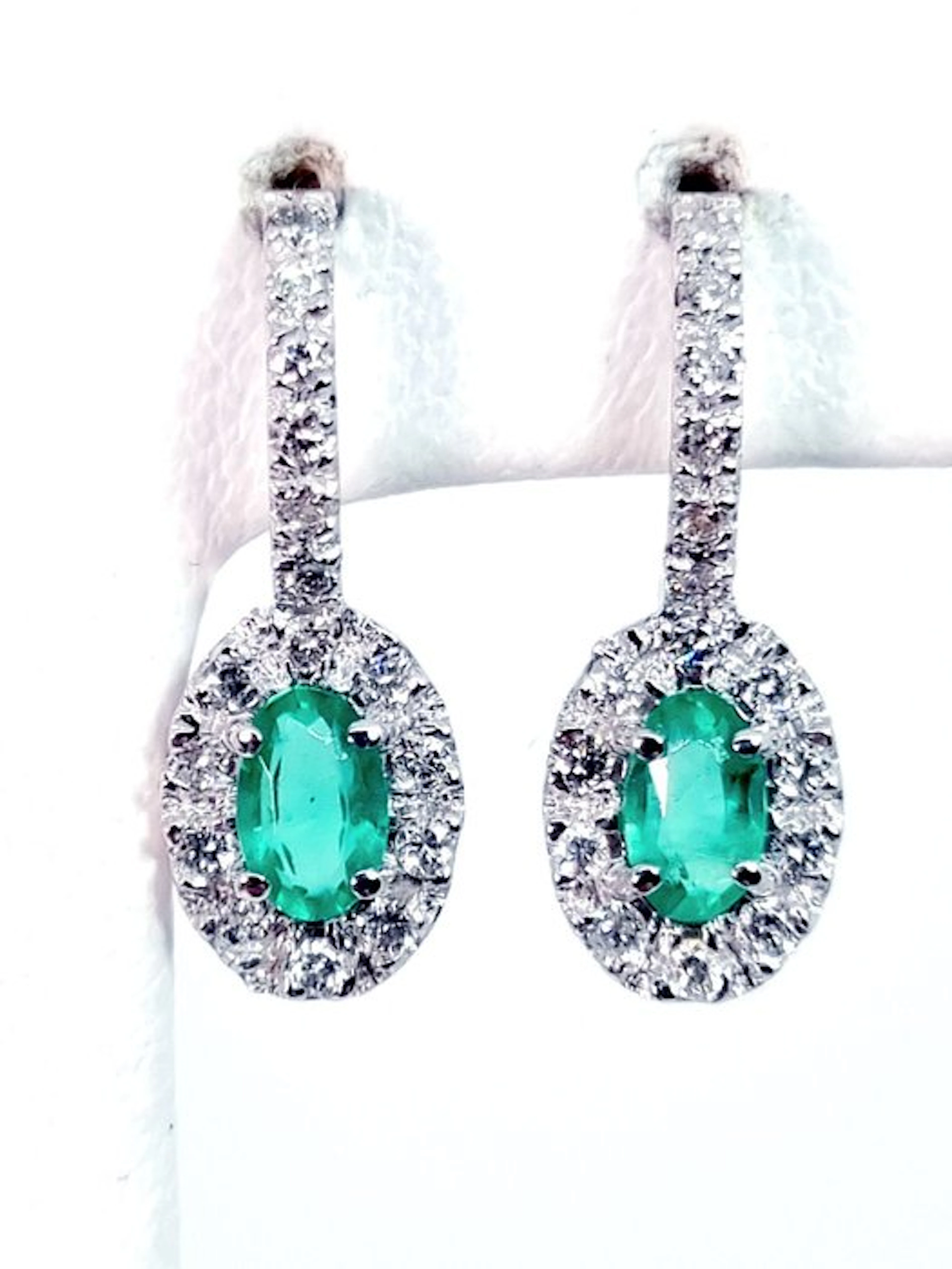 Earrings - 18 kt. White gold Emerald - Diamond