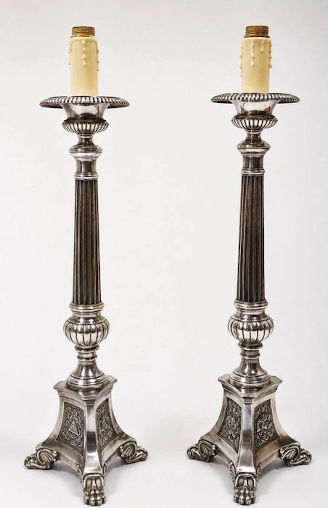Candleholder (2) - Brass, Silverplated - 55 cm