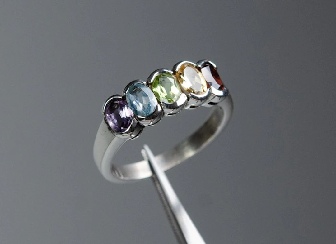 No reserve price - Ring - 925 Silver - various gemstones