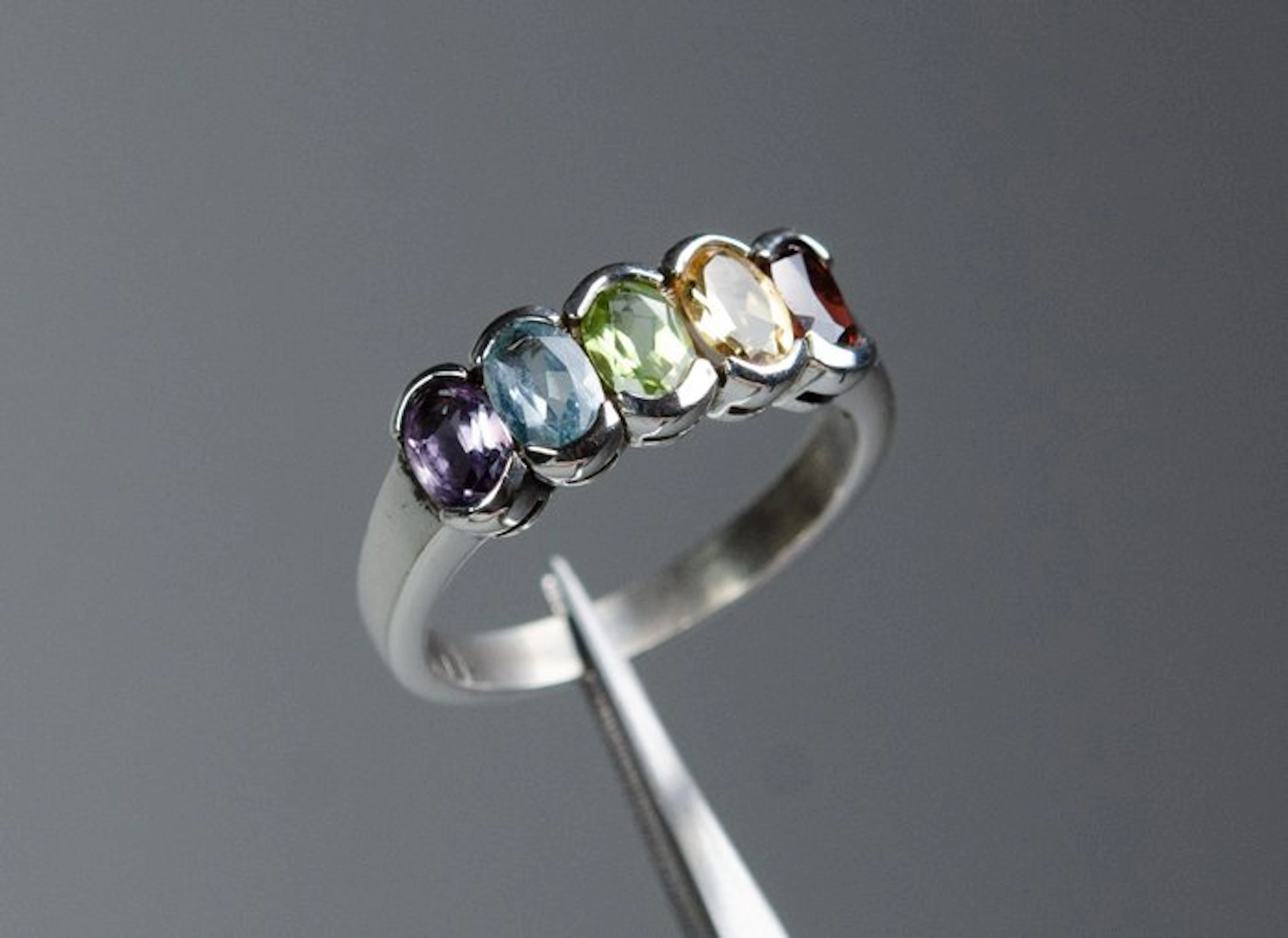 No reserve price - Ring - 925 Silver - various gemstones