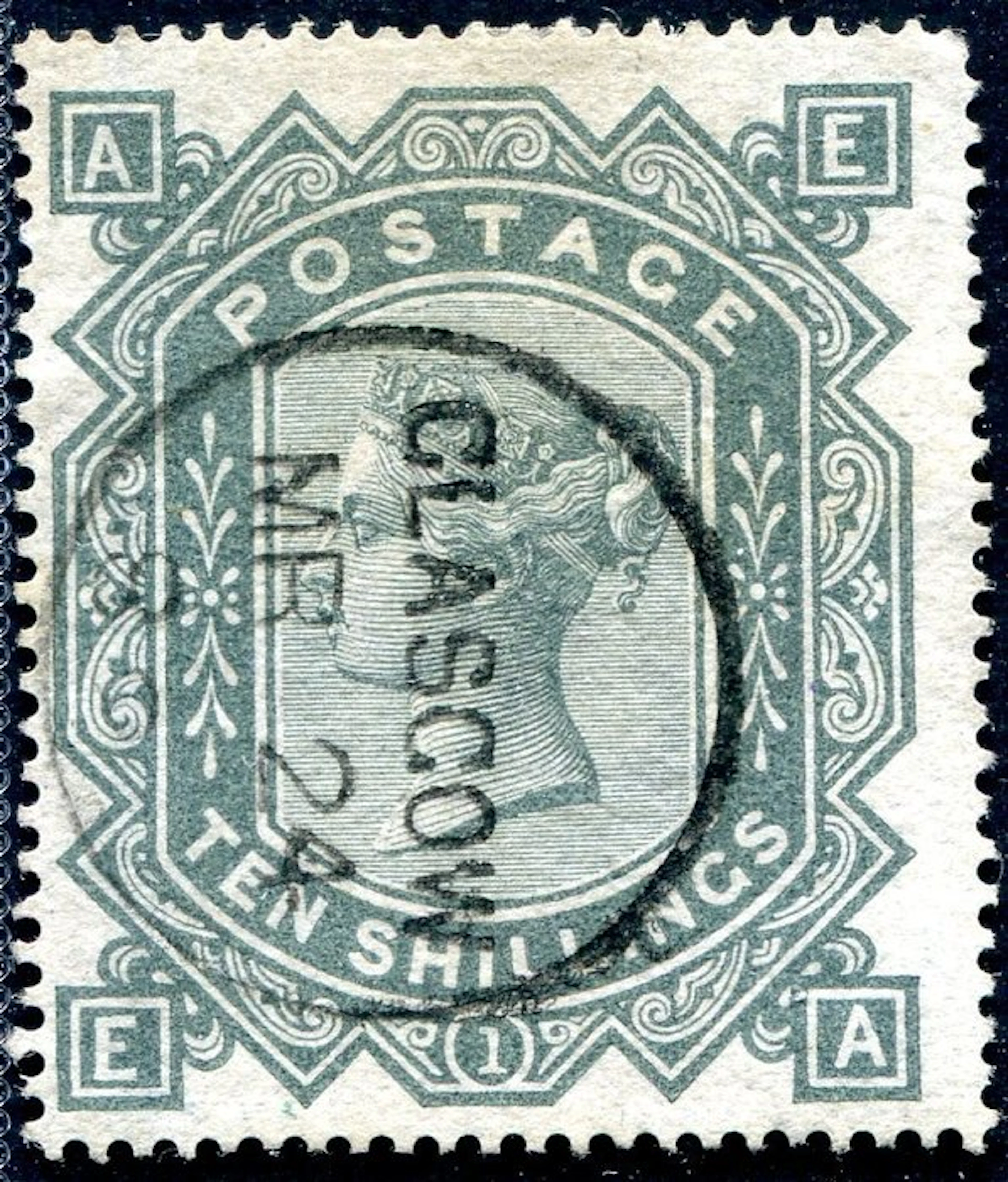 Great Britain 1878 - Victoria, 10 sh greenish grey, wmk. Cross, pt 1 - SG 128