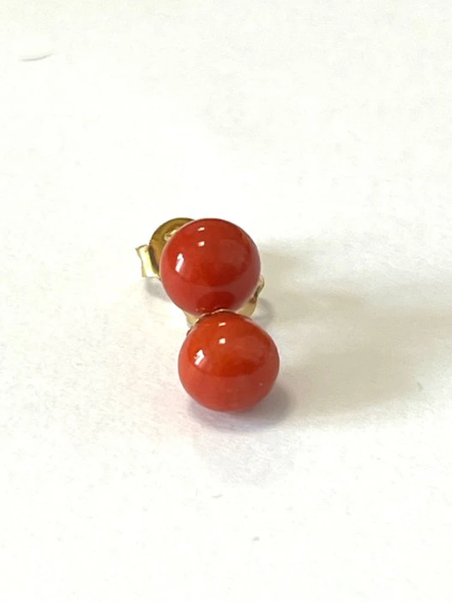 Coral - 18 kt. - Yellow gold - Earrings - Red Sardinia Coral