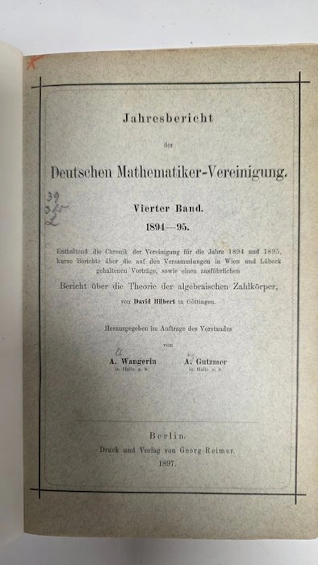 David Hilbert - Jahresbericht der Deutschen Mathematiker-Vereinigung - 1897