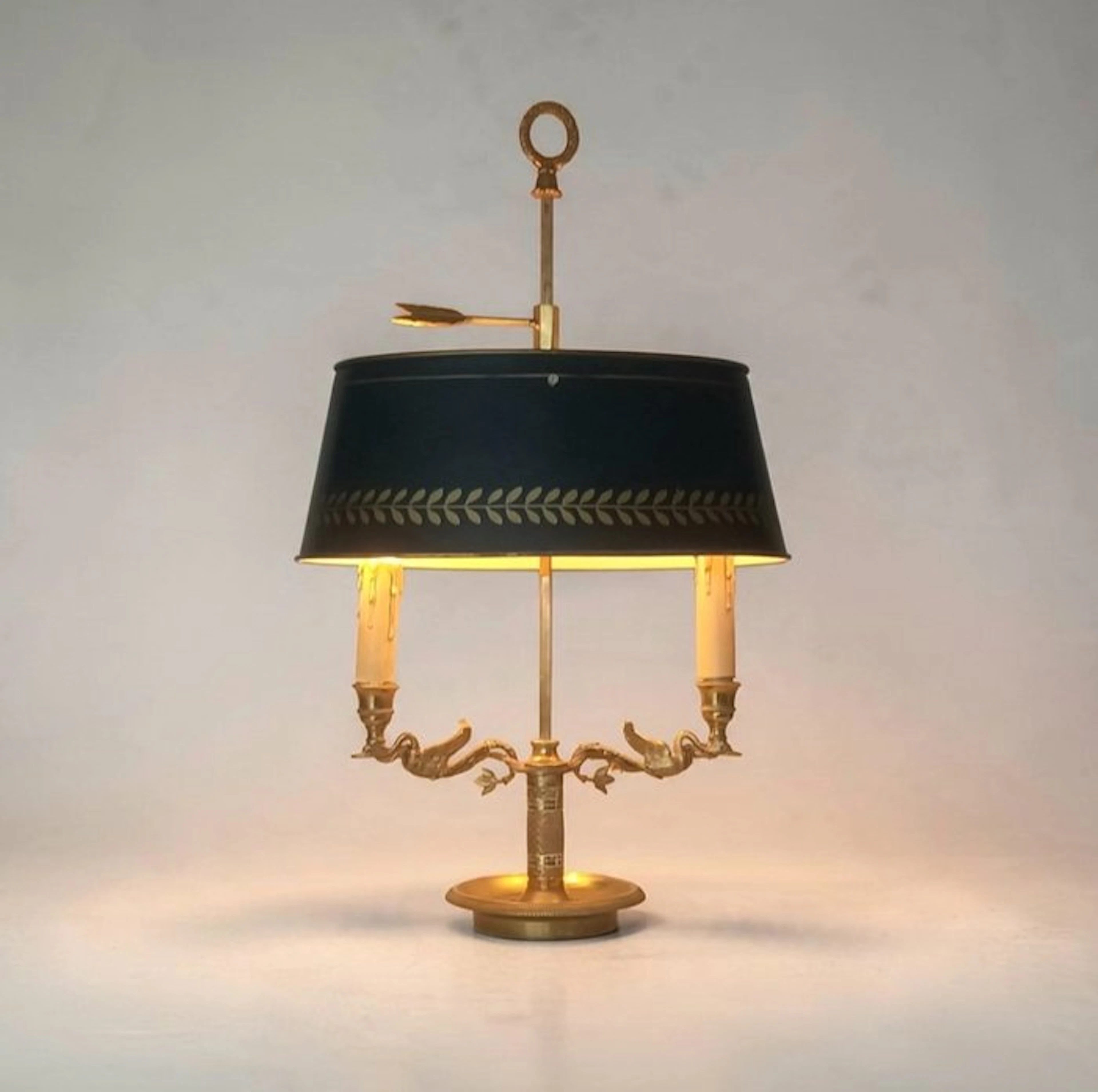 Bouilotte lamp - Empire Style Bouillotte - Double Flame - Swans - Gilt bronze