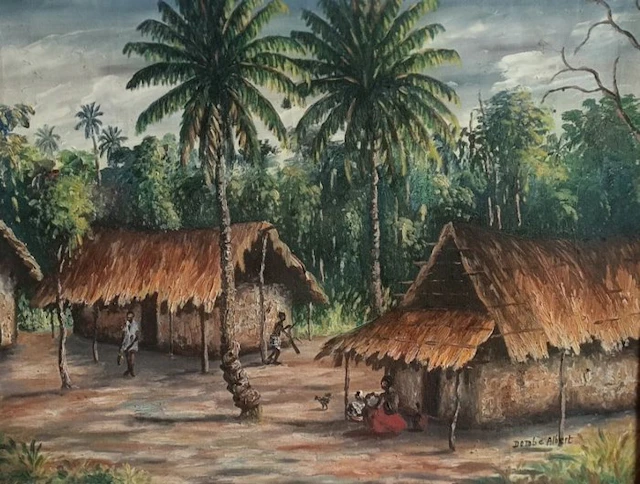 Albert Dombe (XX) - Capanne africane con personaggi