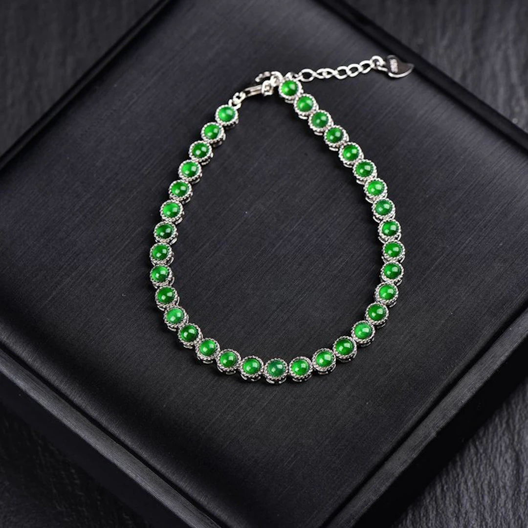 No reserve price - Bracelet Silver - Jadeite - Certified