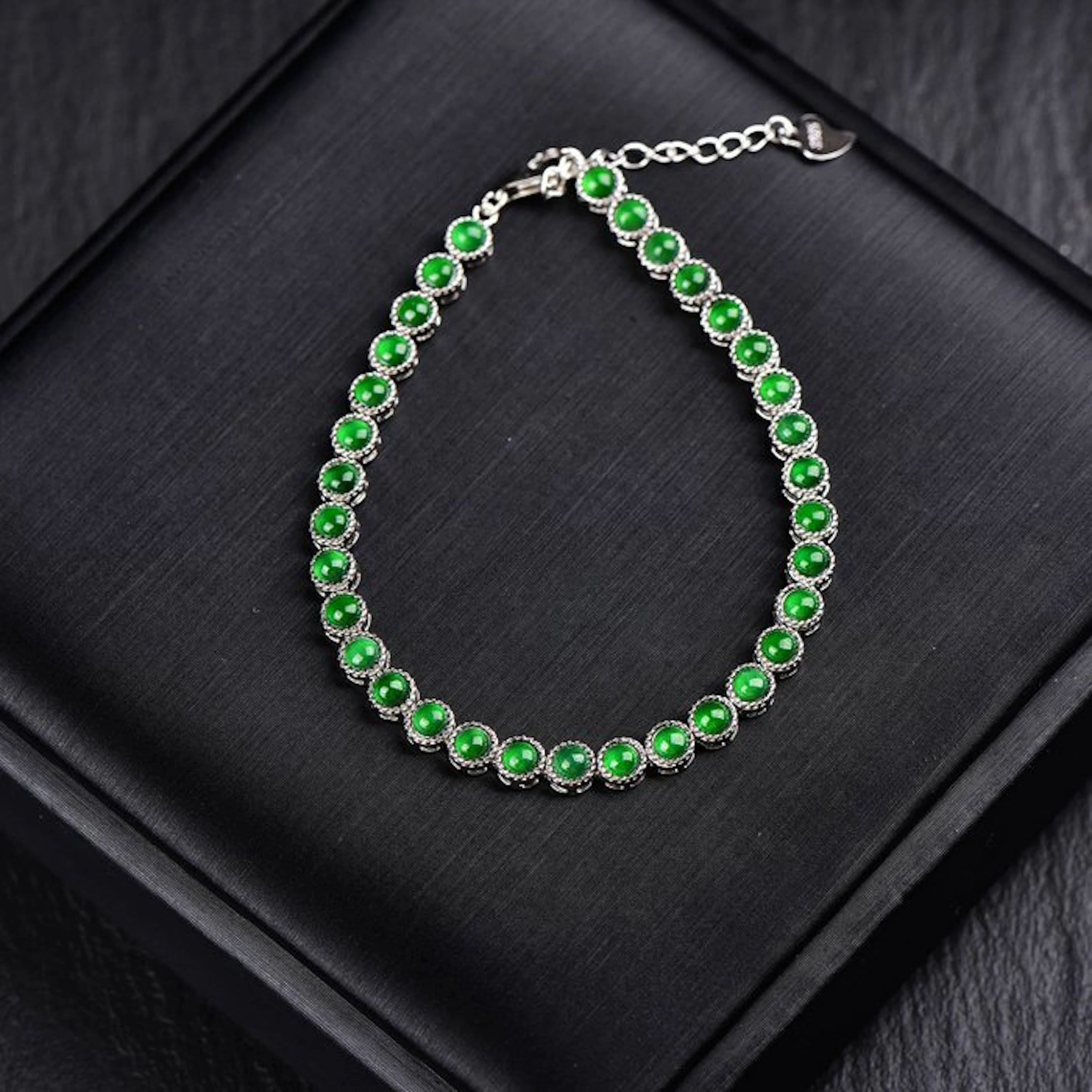 No reserve price - Bracelet Silver - Jadeite - Certified
