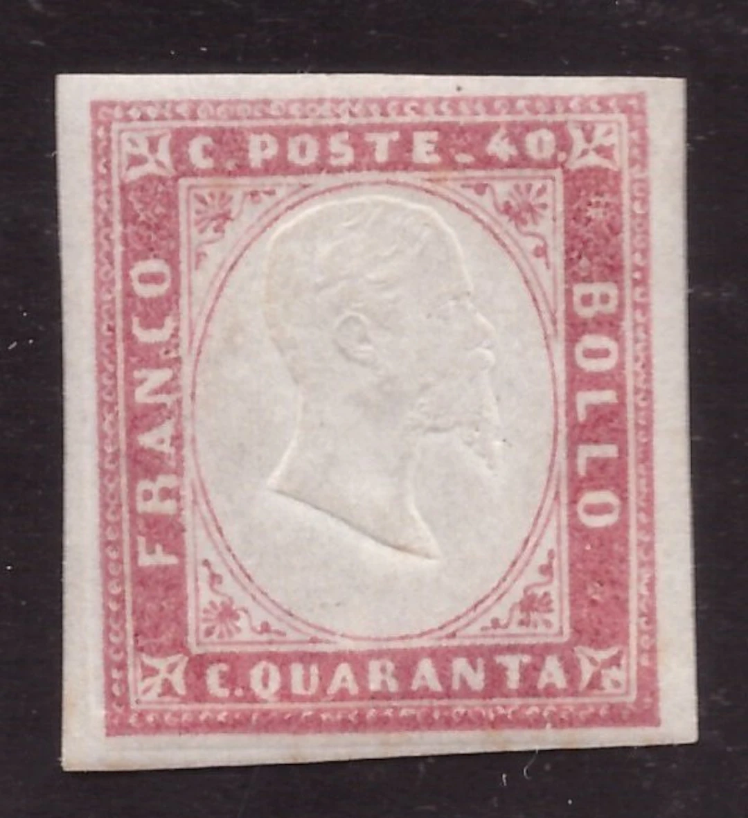 Italian Ancient States - Sardinia 1855 - 40 centesimi pink-lilac