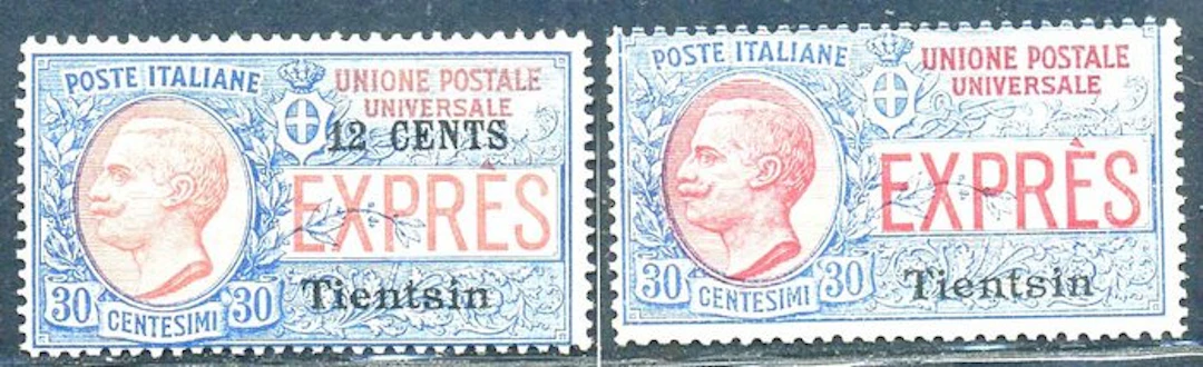 China - Italian post offices 1919 - Tientsin, two values expressed - E1/2