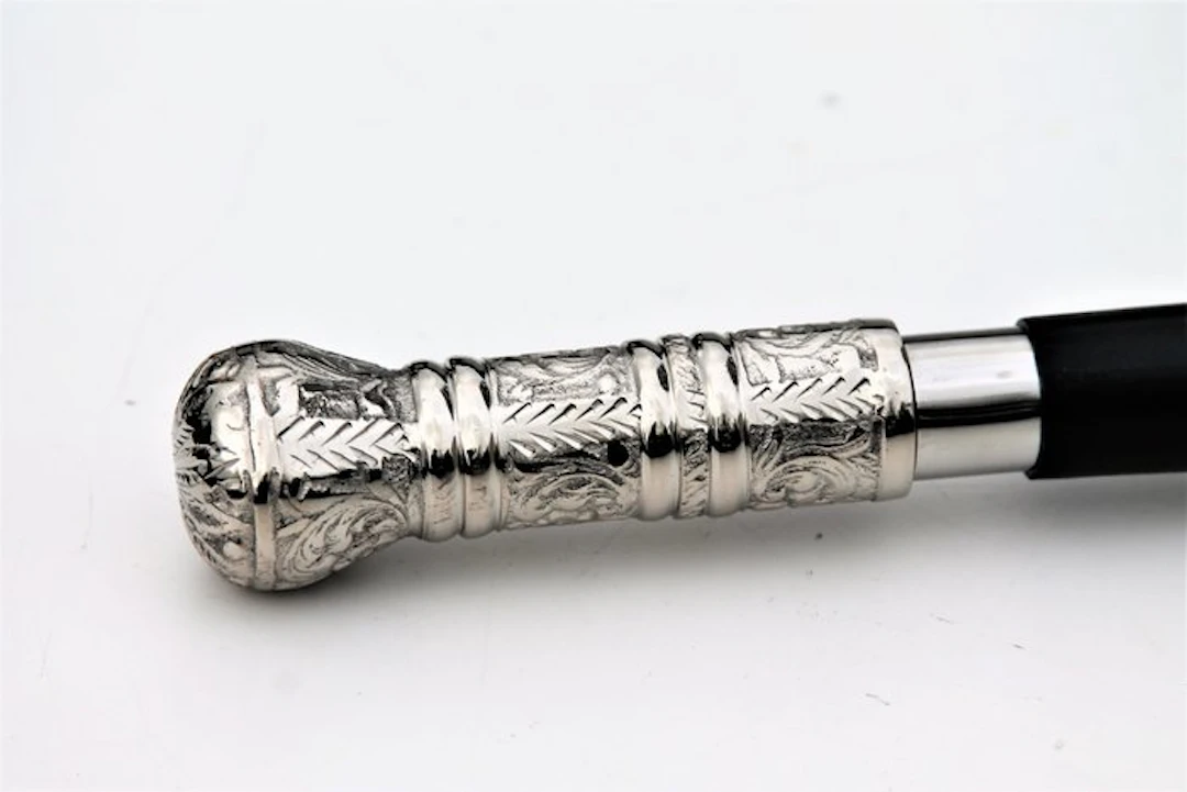 Walking stick - silver mushroom - metal wood