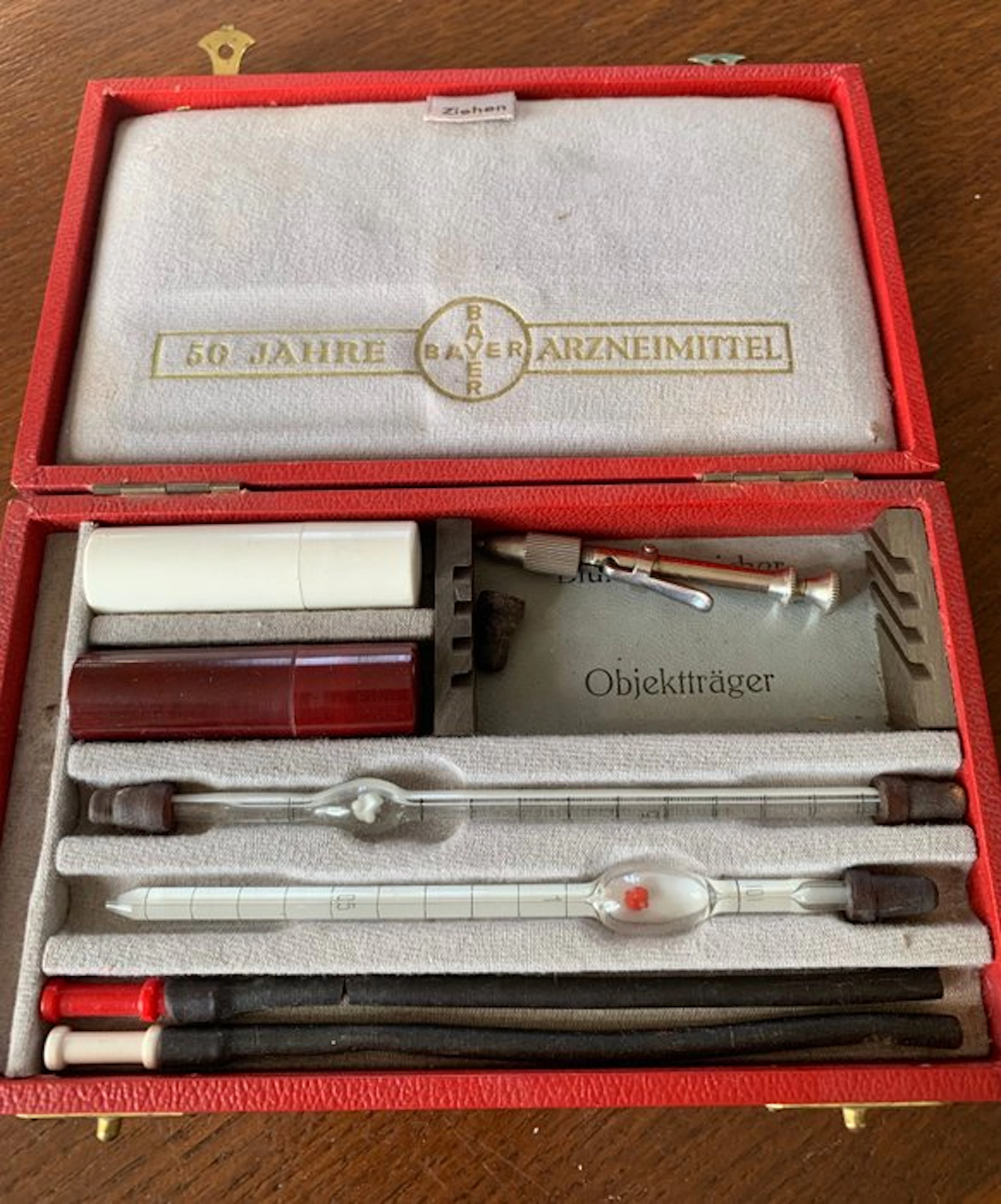 Medical instrument - leather, glass, metal - Bayter blood collection kit