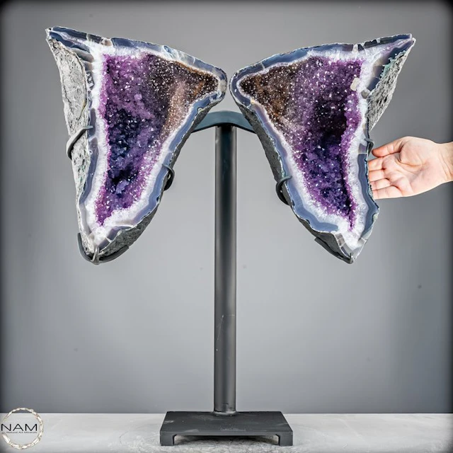 Natural amethyst butterfly-wing druzy with calcite...