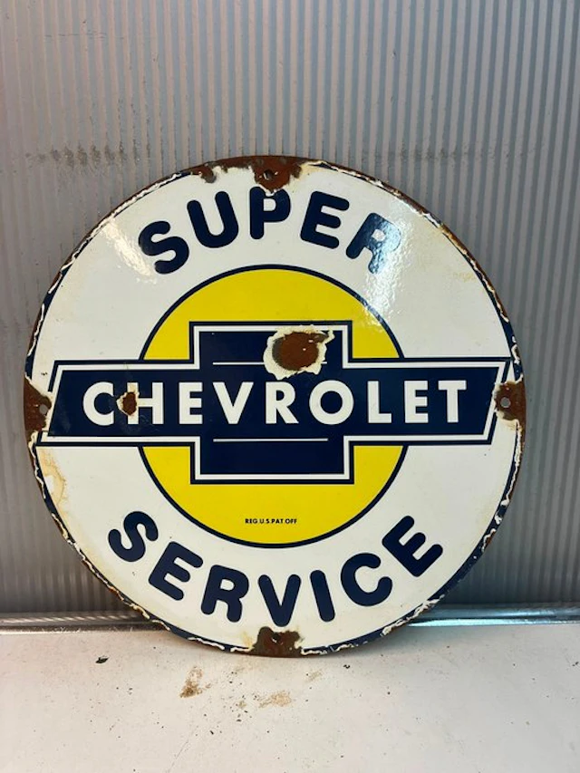 Rond Super Chevrolet Service emaille reclamebord - Enamel sign - Enamel