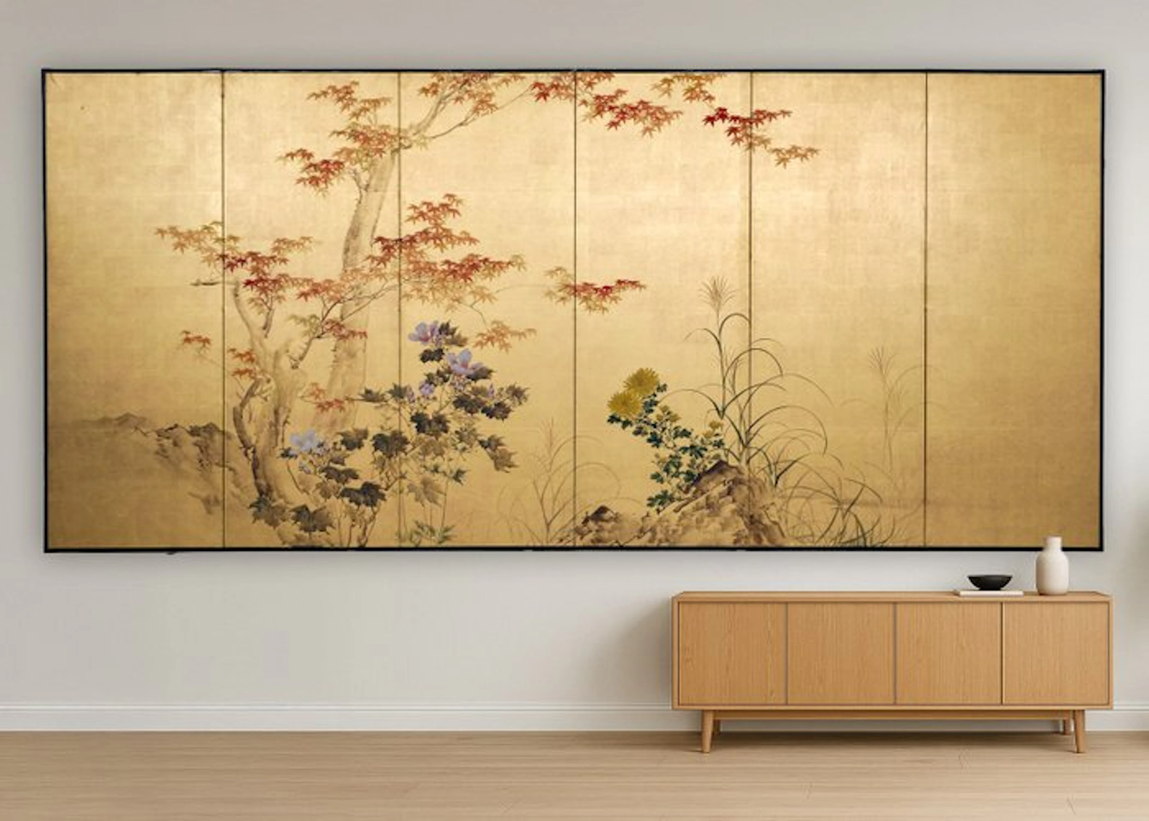 Folding screen with autumn scene - Paper