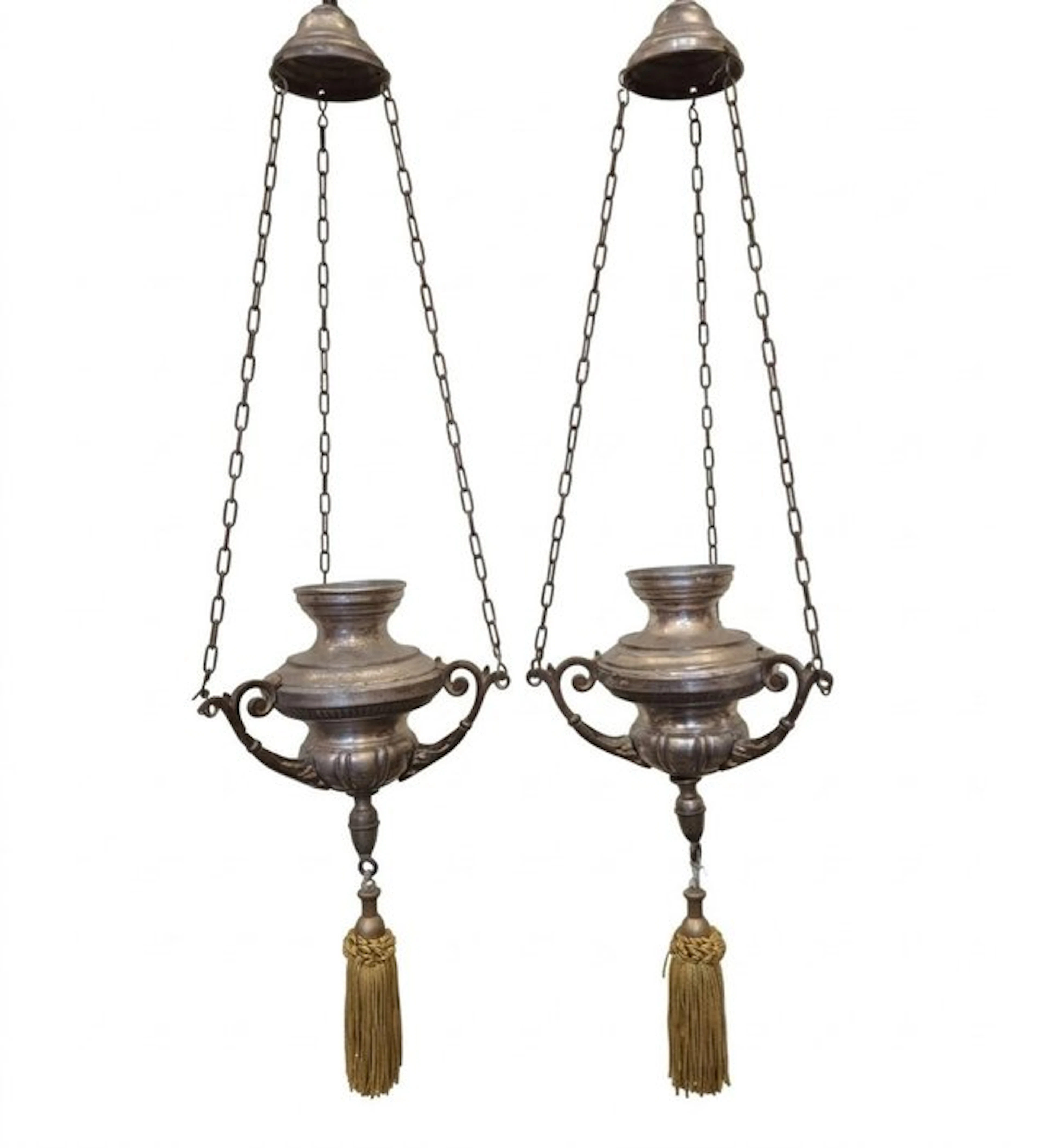 Hanging lamp (2) - Brass, Silverplated, Gold plated - Votive altar