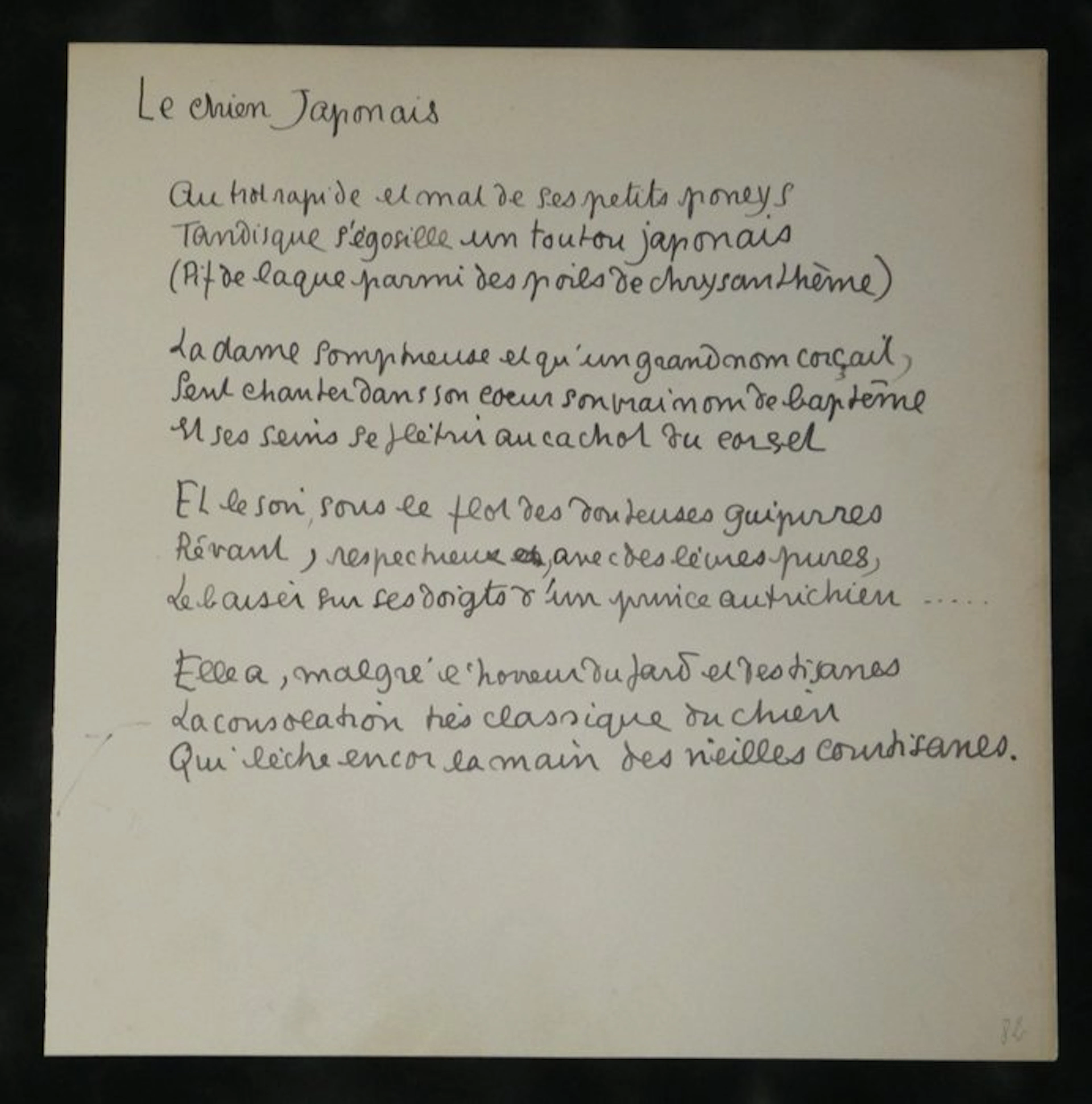 Jean Cocteau - Poème autographe - "Le chien Japonais"...