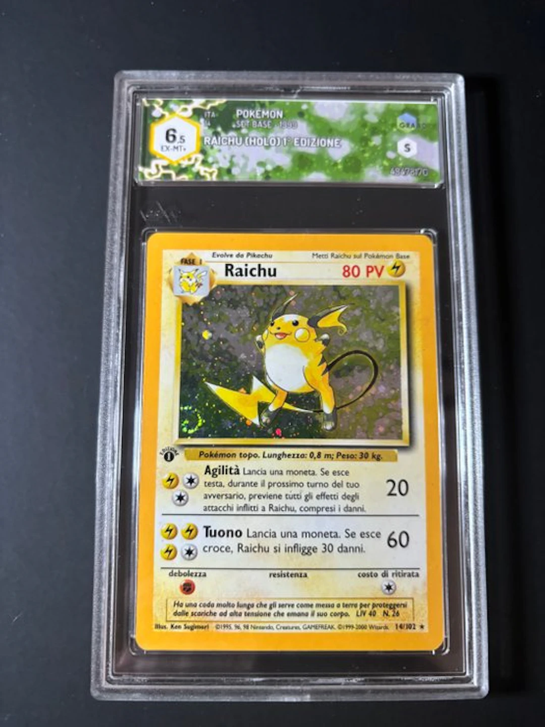 Pokémon - 1 Graded card - Raichu 14/102 First edition, Foil - Graad 6.5 - WOTC