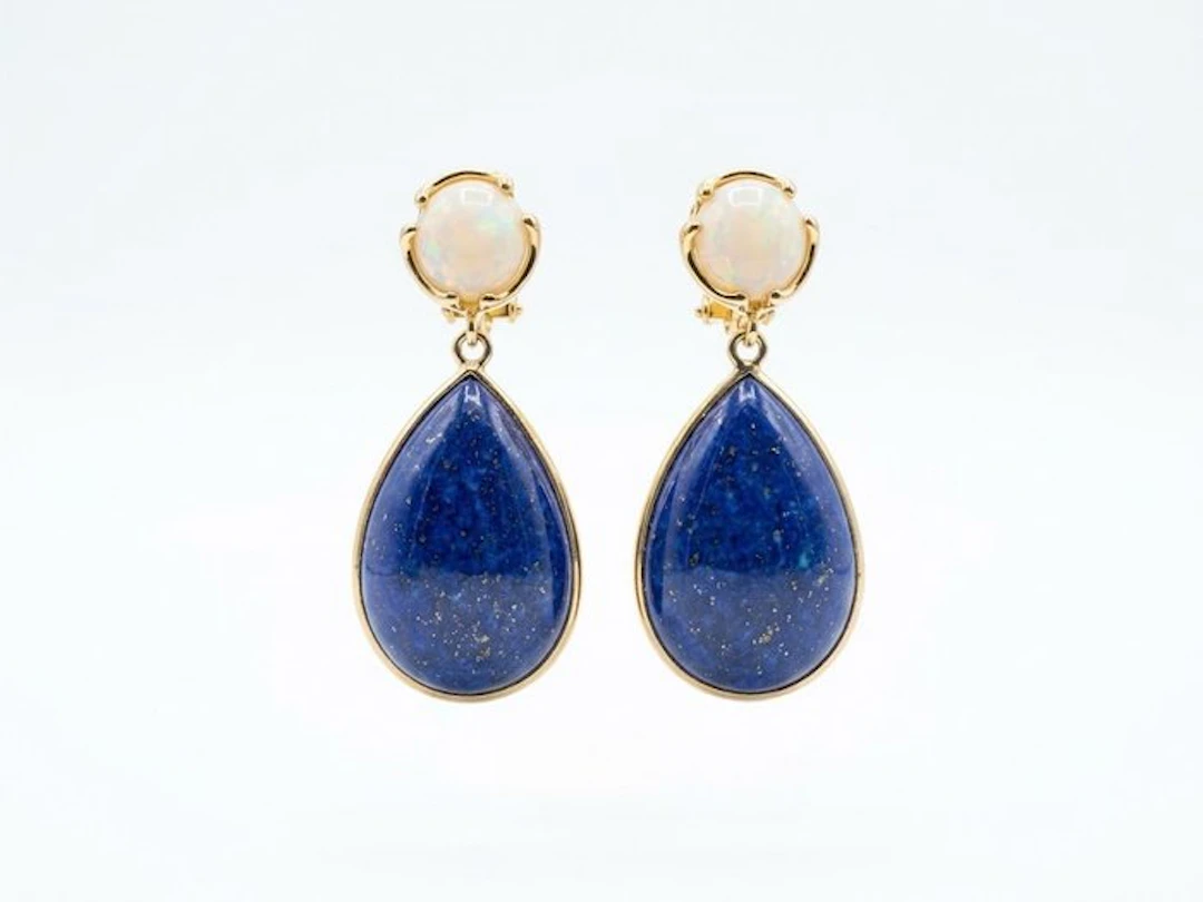 No reserve price - Earrings Silver Coral - Lapis lazuli - Teardrop pendants