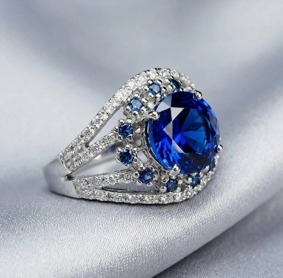 No reserve price - Ring Silver - 4.20ct. tw. Sapphire - Sapphire