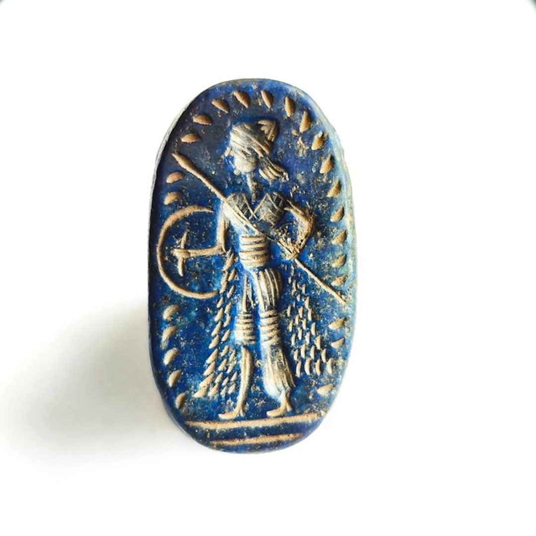 Silk Road, Central Asia Lapis Lazuli Standing Warrior Bead Seal Talisman