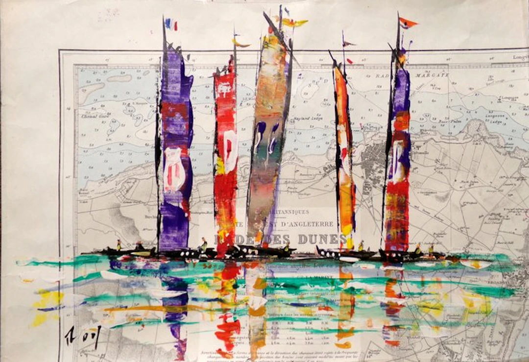 Denis Pascal dit "ROY" (XXI) - Voiliers et reflets sur carte marine