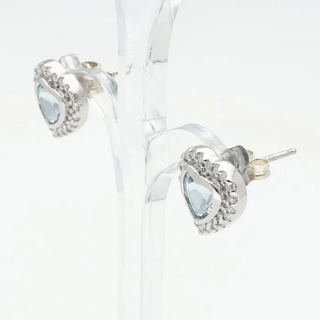 Earrings - 18 kt. White gold - Diamond - Aquamarine
