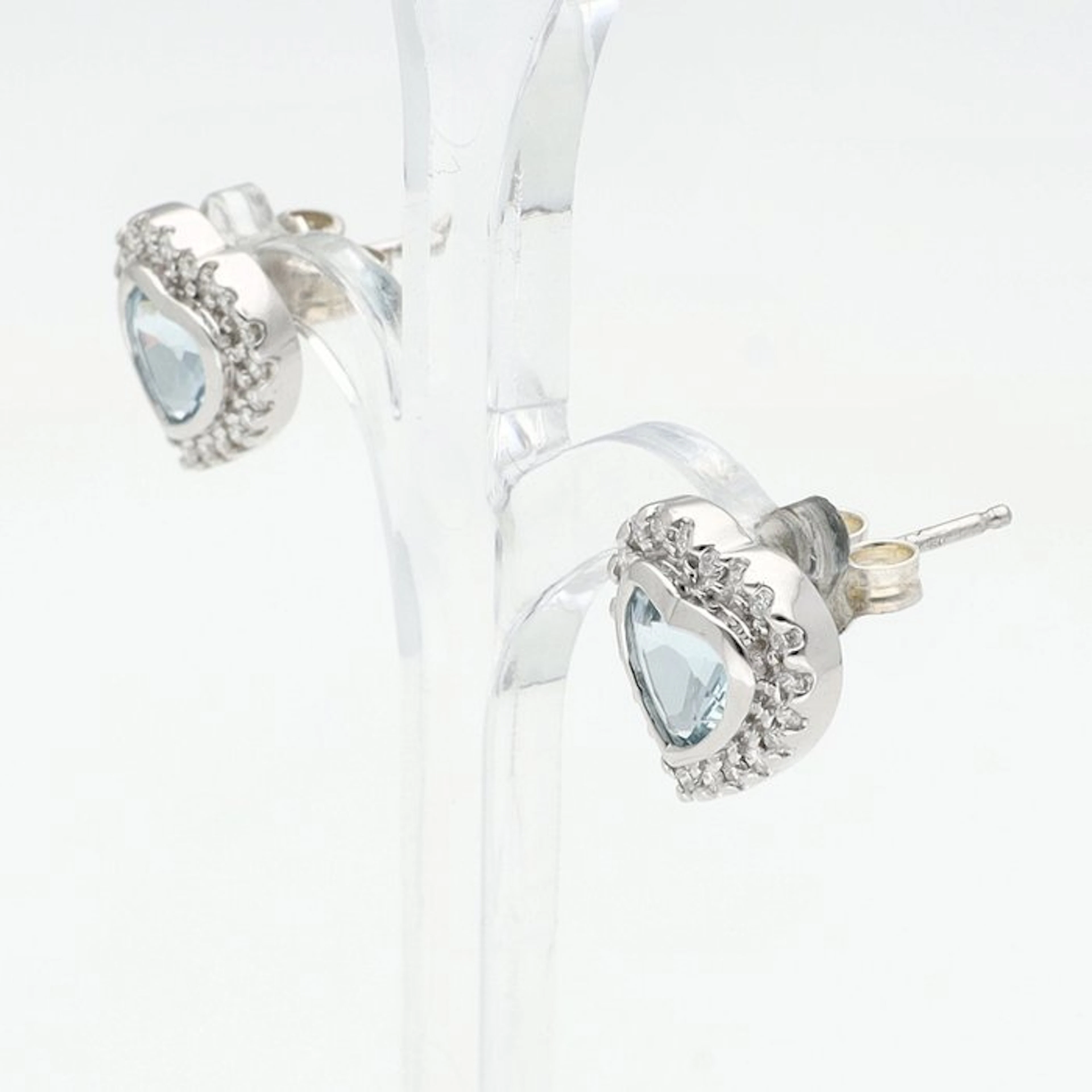 Earrings - 18 kt. White gold - Diamond - Aquamarine